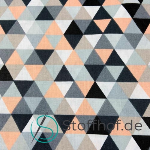 Baumwolle Dreieck-Muster Lachs und Grautöne