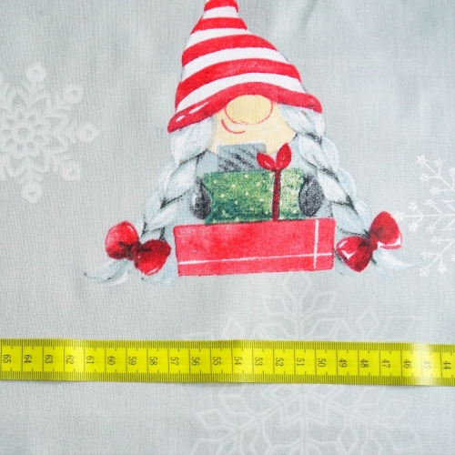 Baumwolle Lustige Weihnachtsgnome mit Glitzer Schneeflocken / Grau