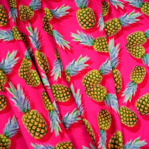 Baumwolljersey 3D Ananas Früchte/ Pink