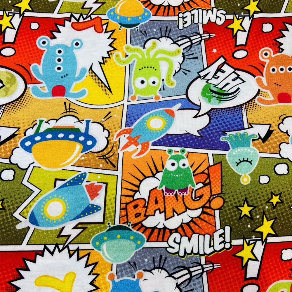 Stoffe, Meterware, BaumwollJersey Comic Figuren