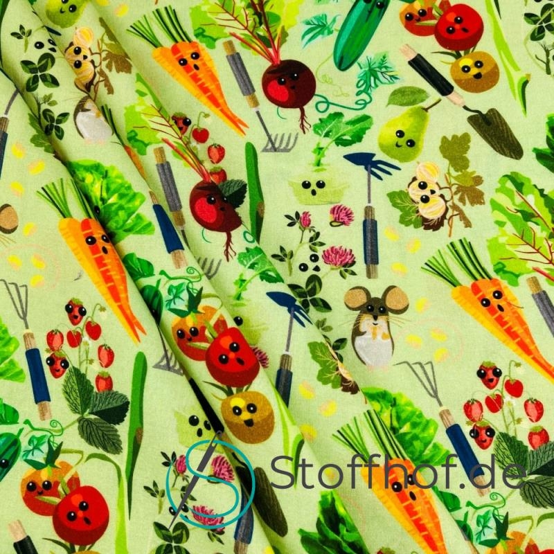 Premium Baumwolle Digitaldruck Lustiges Gemüse / Grün